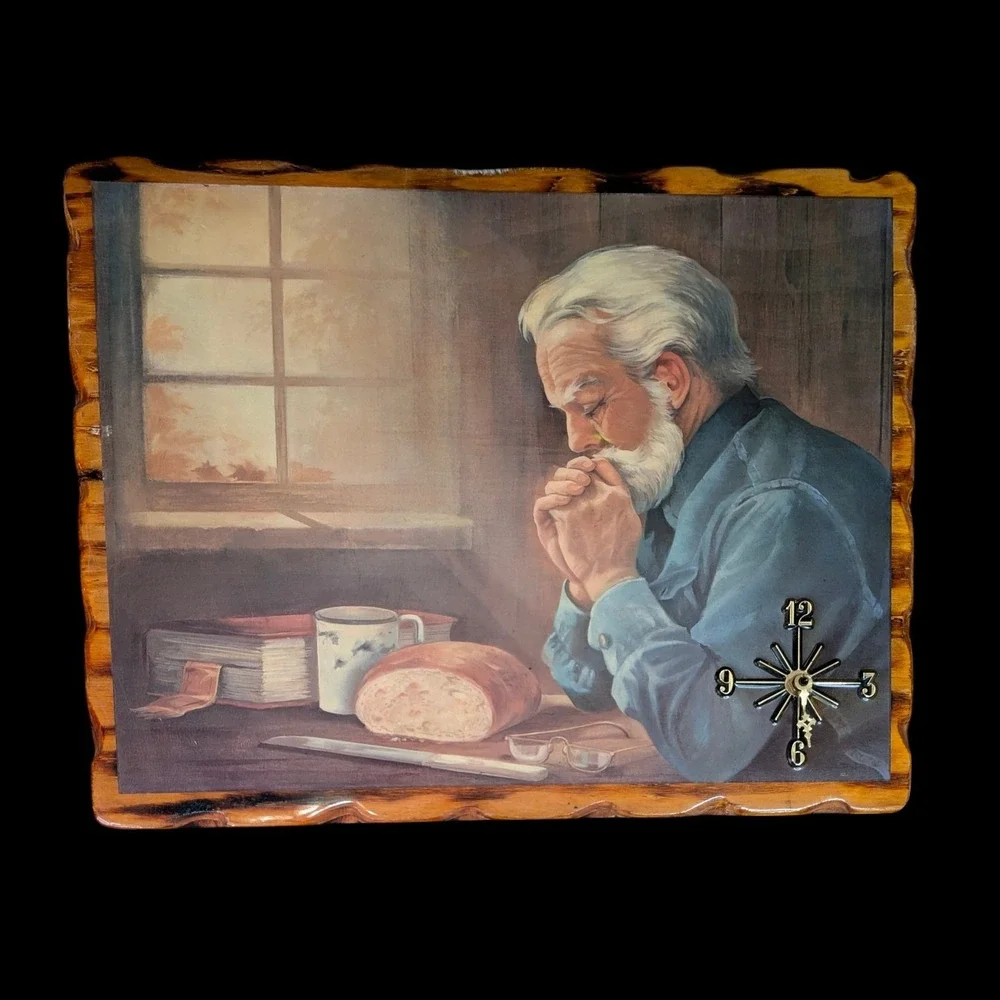 Vintage Praying Man Giving Thanks Saying Grace On Wooden Slab Cottagecore Granny